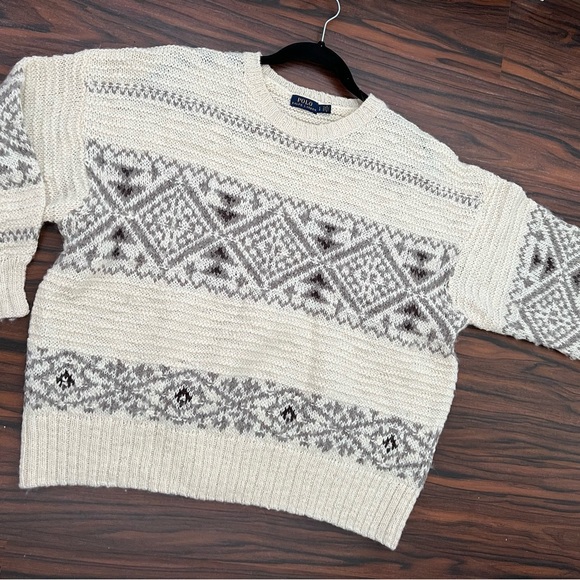 Polo Ralph Lauren Sweater Fair Isle Nordic Wool Alpaca Blend Ivory Black Mock - Picture 8 of 14